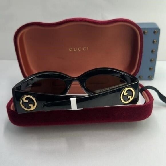 New Authentic GUCCI GG1247s 001 Black/Gold Oval sunglasses - Picture 6 of 12
